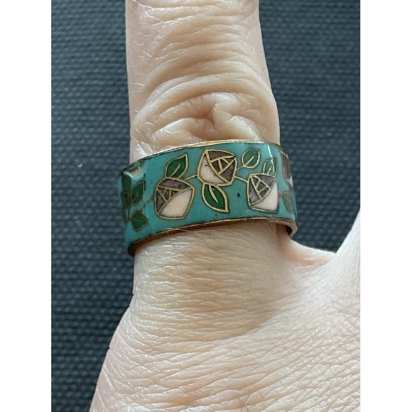 vintage cloisonné enamel ring Size 7 Estate Costume Jewelry - Picture 4 of 5